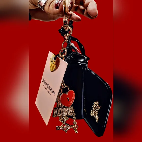 💎JuicyCouture*(2)*SET BLACK Coin Holder w/Gold Chain/Charms/Rhinestone WALLET❤️ - Picture 6 of 8